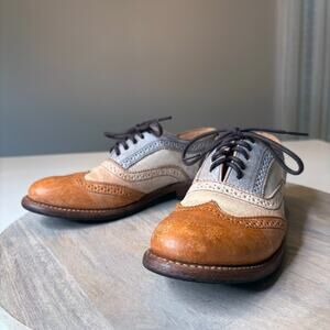 Bed Stu Lita II Oxford Tan Rustic Multi Leather Wingtip Brogues Women’s Size 7